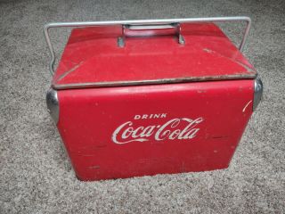 Rare Vintage Drink Coca - Cola Red Metal Ice Chest Cooler W/ Bottle Opener 1950 