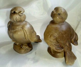 2 Kay Finch Pottery Miniature Tweetie Bird Baby Figurine Brown Color