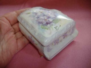 Baby Grand Piano Jewelry Trinket Box Porcelain Signed Hand Painted Violet Flower