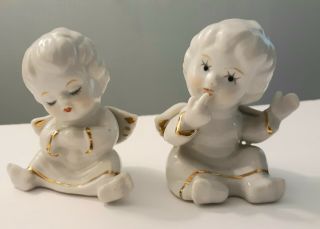 Vintage Porcelain Child Angels Sweet Hand Painted Faces Gold Accents 3 " H
