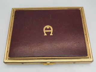 Authentic Etienne Aigner Gold Tone Metal,  Leather Hard Cigarette Case Hinged