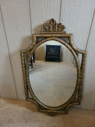 Vintage Mcm Hollywood Regency Gold Faux Wood Pagoda Style Wall Mirror