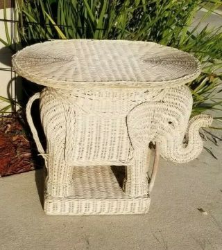 Vintage Wicker Elephant Side/end Table Stand W/ Removable Tray Boho Chic