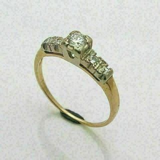 Vintage 14k Two Tone Gold Diamond Engagement Ring.  25 Tcw