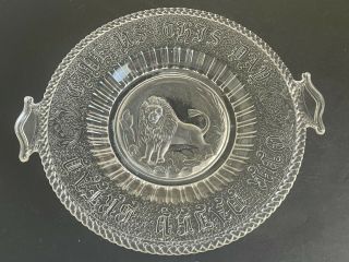 Eapg Early American Pattern Glass Proud Lion And Cable Double Handle Cake Plate