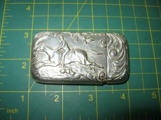 Vintage Antique Match Safe Vesta Sterling Silver? Horse Riding Scene Embossed