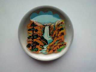 3 " Round Glass Dome Paperweight Great Falls Yellowstone National Park Hotels