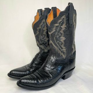 Vintage Lucchese 1883 Teju Lizard Cowboy Western Boots Womens Black Size 8.  5 B