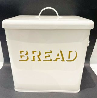 Vintage English Enamelware Cream Gold Large Bread Box Enamel Bin
