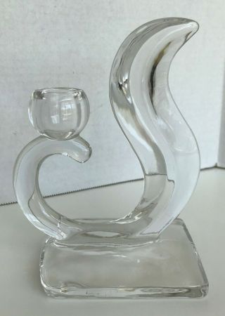 Single Vintage Curved Glass Candlestick Codition 6.  5 " Tall