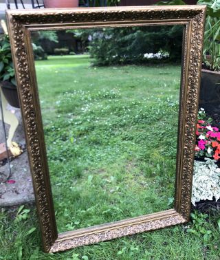 Vintage Ornate Gold Gilt Wood Wall Mirror Gesso Frame Large 41 " X 29 "