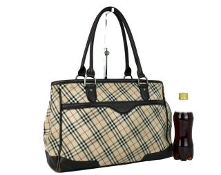 Authentic Burberry Nova Check Brown Leather Tote Bag Shoulder Hand Bag Vintage
