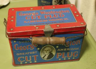 Vintage George Washington Cut Plug Tobacco Tin Lunch Pail