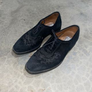 Vintage Gianni Versace Embroidered Black Suede Dress Shoes