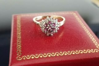 Fine Vintage 9ct Gold Ruby And Diamond Ring Hallmarked Size L 1/2