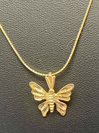 14k Gold Italy Vintage 18 " Necklace And Butterfly Pendent 3.  08 Grams Total