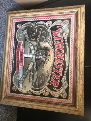 Vintage Winchester Repeating Arms Rifle Firearms Advertising Bar Mirror 1970s