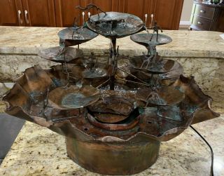 Vintage Copper Water Fountain People Playing In Water Falls Hand Made Torched
