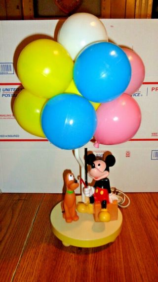 Walt Disney Mickey Mouse Pluto Balloon Nightlight And Lamp Vtg &
