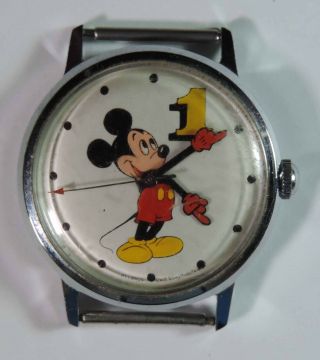Vintage Helbros Walt Disney Mickey Mouse 1 17j Wristwatch Watch Running