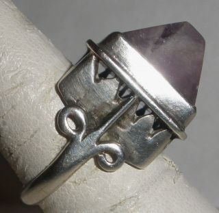 Vintage Mexican 1930 /40`s Sterling Silver Modernist Pyramid Amethyst Ring S 8