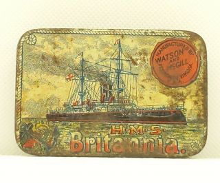 Rare H.  M.  S.  Britannia Antique Pocket Tobacco Tin - Watson & Mcgill (148)