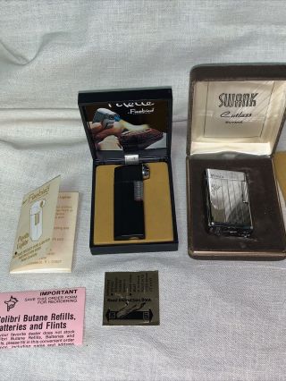 Vintage Set Of Colibri Pipette Firebird Pipe Lighter And Swank Cutlass Lighter