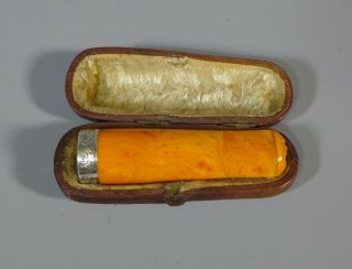 Antique Yellow Baltic Egg Yolk Amber Cheroot Holder In Case 10.  8 Grams 1903