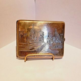 Vintage Silver Plated Cigarette Case Etched With Depiction Of Ancient Persepolis