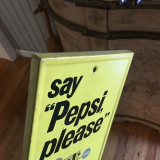 VINTAGE Say “ Pepsi Please “ Bottle Yellow Gas Station Thermometer Sign 2