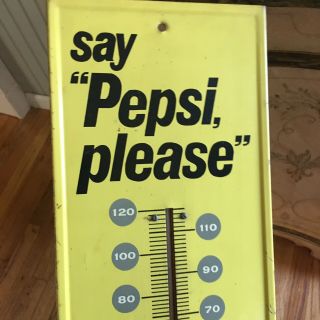 VINTAGE Say “ Pepsi Please “ Bottle Yellow Gas Station Thermometer Sign 3