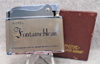 Vintage Hotel Fontainebleau Miami Beach Fla.  Flat Advertising Lighter Nmib Rare
