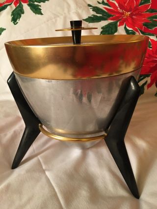 Mid Century Modern Mirro Bullet Ice Bucket On Tripod Stand Vintage