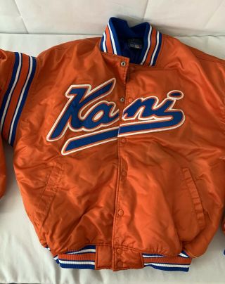 Vintage 90’s Karl Kani Endurance Giant Logo Satin Varsity Orange Jacket XL 2