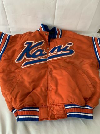 Vintage 90’s Karl Kani Endurance Giant Logo Satin Varsity Orange Jacket XL 3