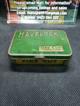 Vintage Australian Tobacco Tin Havelock,  Fine Cut Tobacco,  Melbourne Aust