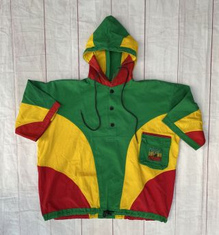 Vintage 1990s Rastafari Cross Colours Style Hooded Rasta 1980s Jah Shirt Rare