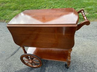 Vintage Tea Cart Bar Drink Cart Rolling Drop Leaf Solid Wood American Drew