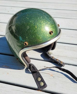 Vintage 1970’s Arthur Fulmer Af 40 Helmet Green Metallic Sparkle Size Med