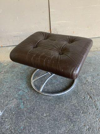 Vintage Ekornes Stressless Chair - Chrome Base - Brown - Ottoman