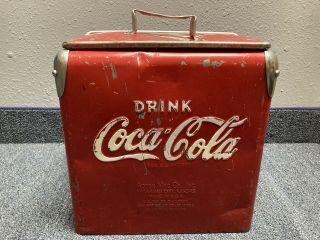 Vintage Metal Drink Coca Cola 1950’s Bottle Cooler Made In Usa Action Mfg Co Inc
