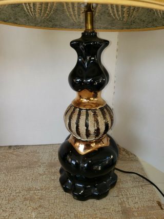 2 Vintage Mid Century Modern Table Lamp Black & Gold Fiberglass Shades 3