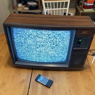 Zenith Space Command Vintage Television Set 19 " Color Tv Walnut Wood Grain 1990