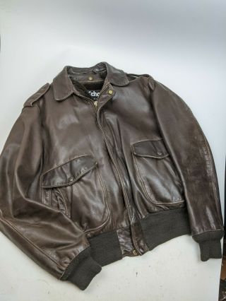 Vintage Schott 184sm Brown Leather A2 Bomber Jacket Sz 46 Sherpa Lined