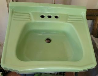 Vintage Mid Century Ceramic Jadeite Green Porcelain Scalloped Bath Wall Sink
