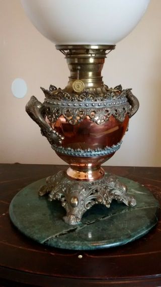 Antique 19thc Victorian Banquet Parlor Gwtw Copper Oil Lamp - Best