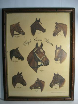 Vintage Lithograph 1919 - 1973 Kentucky Derby Triple Crown Winners Secretariat