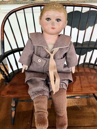 Antique 15” Martha Chase Stockinette Navy Army Boy Doll Adorable