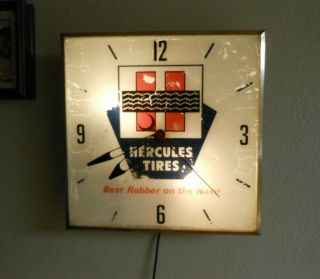 Vintage Pam Clock Co.  Lighted Electric Clock,  Hercules Tires,  Circa 1966