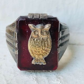 40 50s Vintage Mexican Biker Ring Mexico Owl Sterling Silver Souvenir Mens Taxco